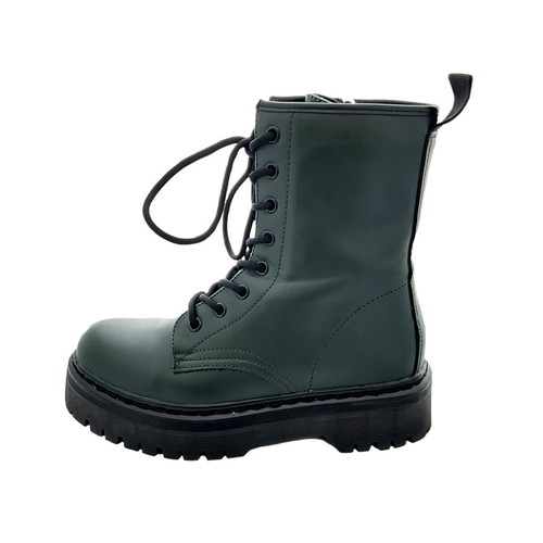Boots green with laces and side zipper like new, size 38