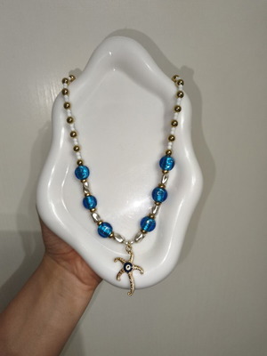 Summer necklace with starfish like new, white and blue