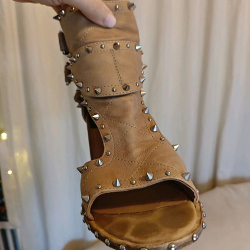 Laurence Dacade Deric studded leather sandals used, beige, size 41