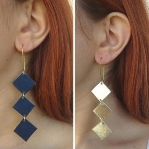 Earrings double-sided rhombus new handmade from recycled paper