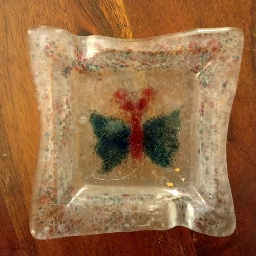 Handmade glass decorative dish ashtray with butterfly like new