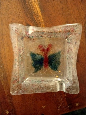 Handmade glass decorative dish ashtray with butterfly like new