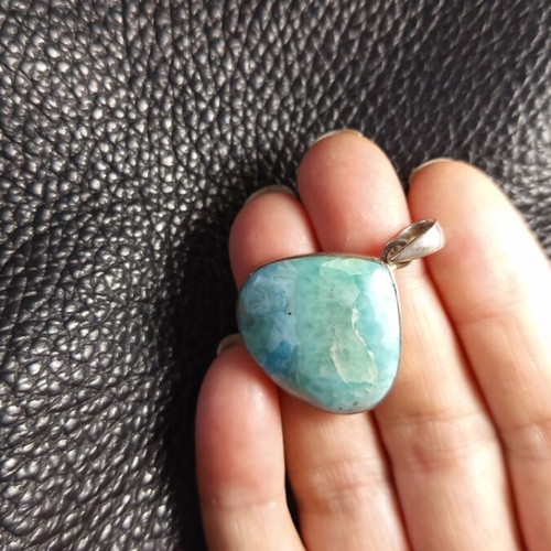 Silver necklace with natural larimar energy crystal new