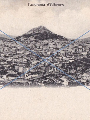Athens panorama postcard used, topographic