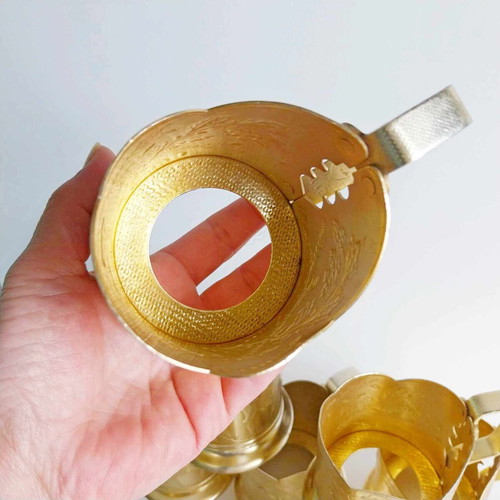 Set of 5 USSR enamelled aluminium podstakanniks, without glasses