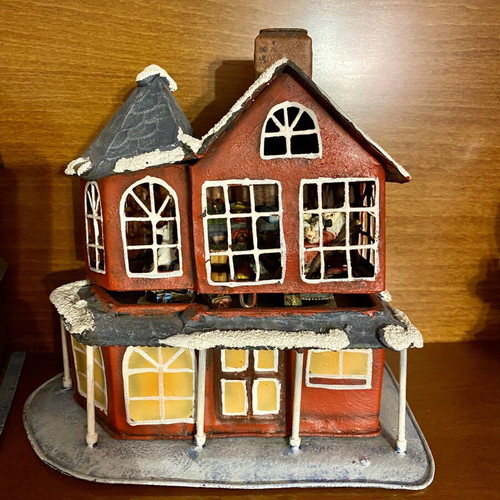 Vintage metal Christmas musical house with movement