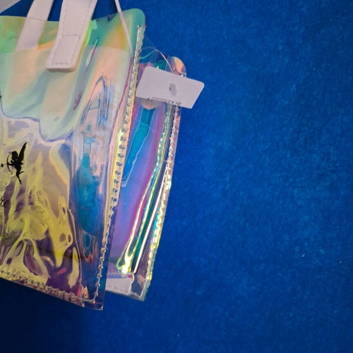 Transparent handbag with iridescent shades and removable inner pouch new