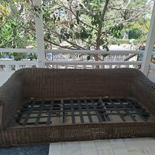 Bamboo three-seater sofa used with cushion without cover