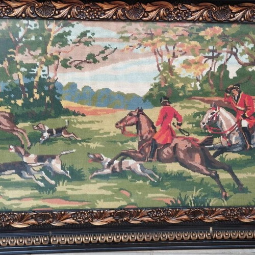 Embroidered hunting textile painting used 135x73 cm