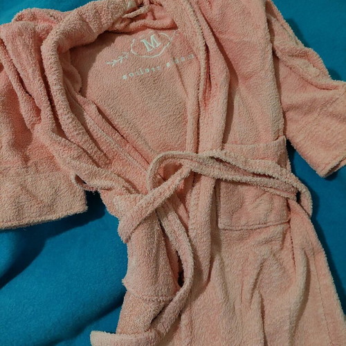 Cotton bathrobe pink used Makis Tselios with embroidery