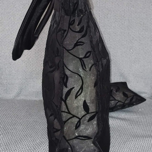 Black Satin Handbag with Lace and Small Pouch New