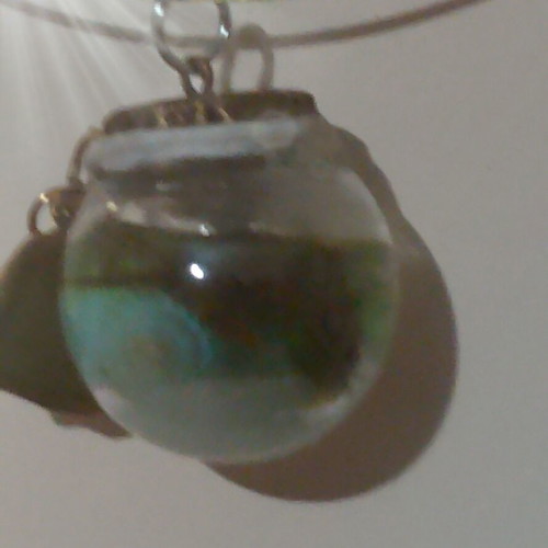 Handmade aquarium ball necklace with pearl and fish
