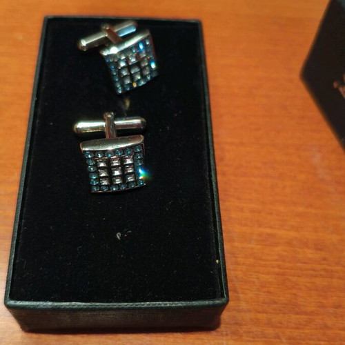 Napoleone men's cufflinks square shape with turquoise and white stones like new