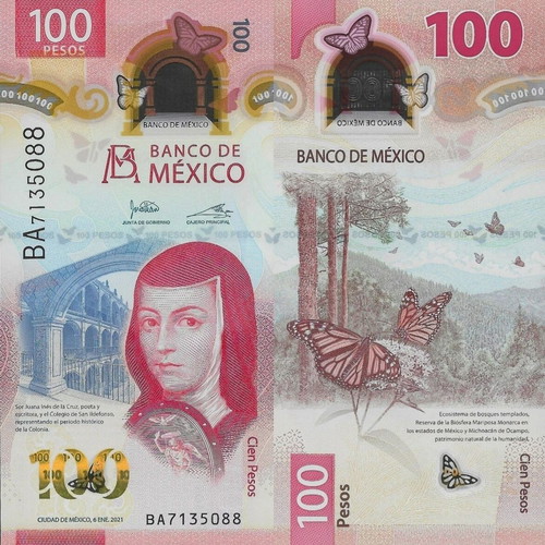 Mexico 100 Pesos Polymer Banknote 2021 New Design