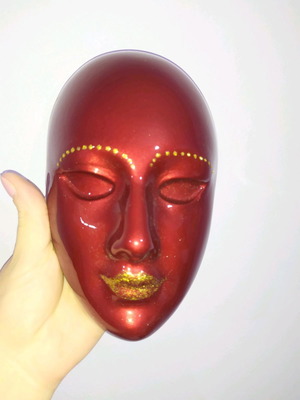 Διακοσμητική μάσκα χειροποίητη καινούργια, γκρενά με χρυσές λεπτομέρειες