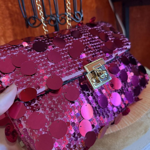Mini crossbody bag with sequins like new, fuchsia