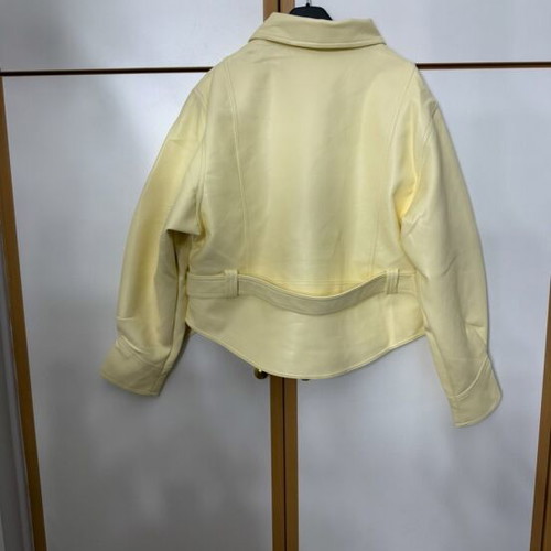 Yellow leather jacket with large lapel and belt one size new
