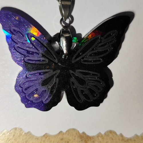 Handmade butterfly set with iridescent rainbow effect and heart earrings