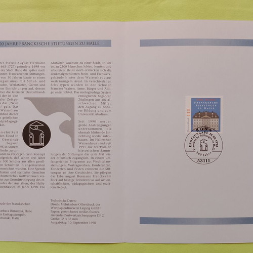 Germany 1998 First Day Cover Stamp set, Bonn cancellation, mint