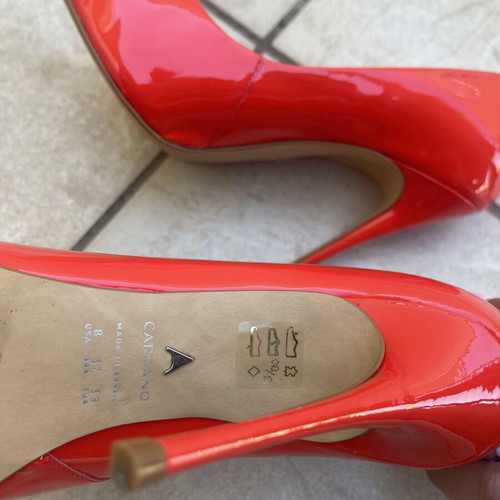 Carrano high-heeled shoes coral red patent leather new