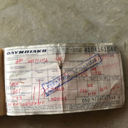 Olympic Airlines ticket 1976 used (Chania-Athens)