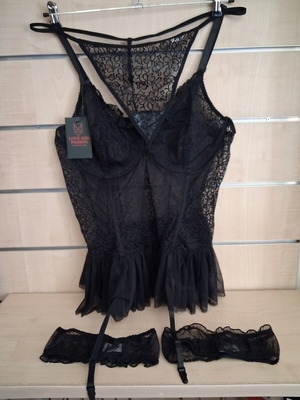 Babydoll Plus Size 4XL with Garters, New, Black Lace