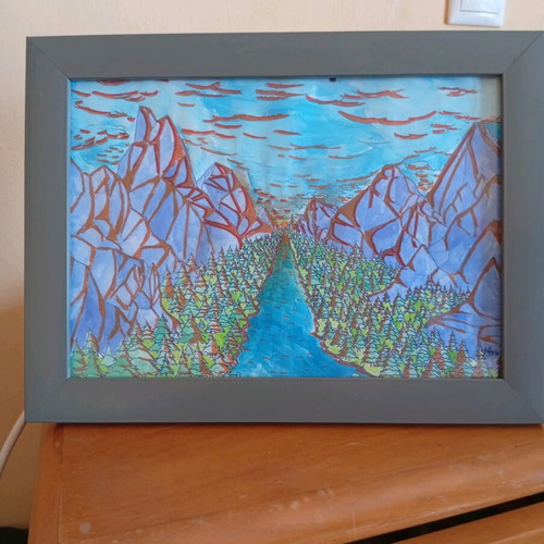 OG Watercolor Acrylic Painting Lost in the Forest New with Frame