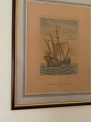 Engraving of 16th Century Merchant Ship, like new