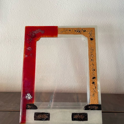 Glass photo frame colored with plexiglass used