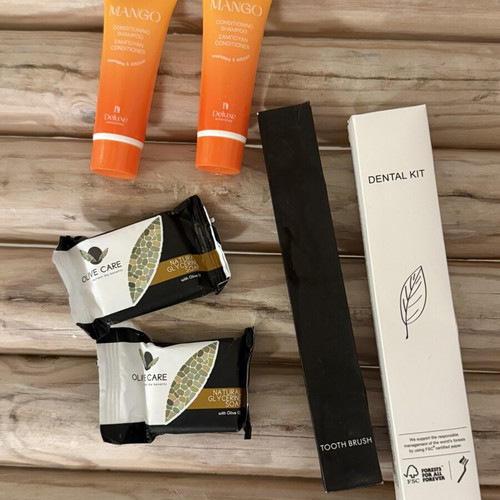 Travel kit new with toothbrushes, soaps, shampoo, conditioner