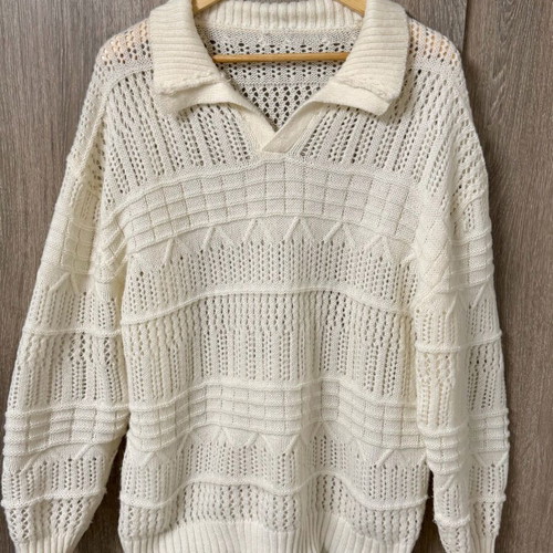 Men's knitted sweater like new, spring, size L, white