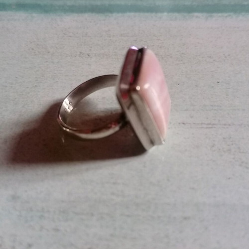 925 Silver Ring with Rectangular Pink Nephrite Stone New