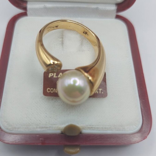 Majorica Pearl Ring 925 Silver Gold Plated 13K Like New
