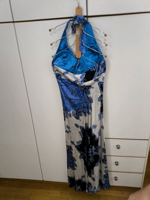 Mikael satin dress white-black with blue beads size M like new