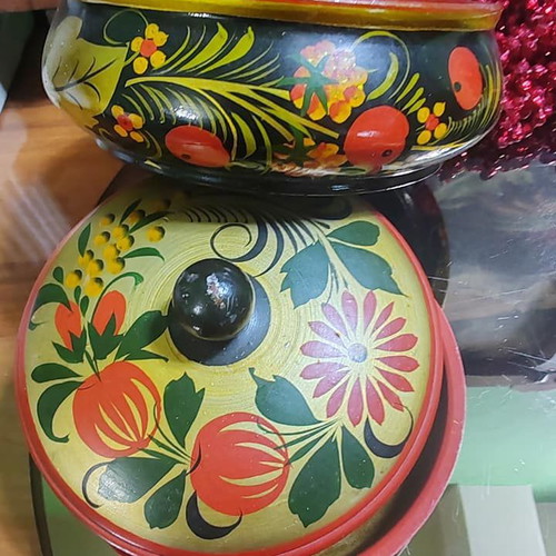 Russian Khokhloma utensils new, wooden, hand-decorated