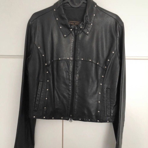 Roberta Ferrini black leather short jacket with studs like new, size 44