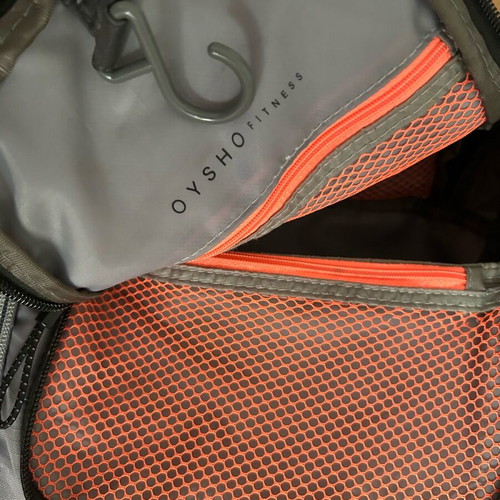 Oysho Fitness toiletry bag used, gray with fluorescent orange pockets
