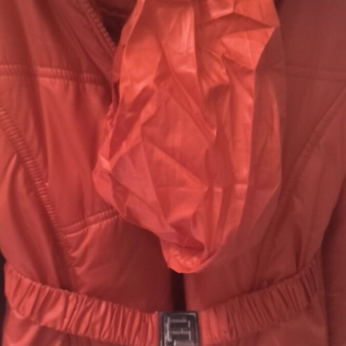 Mandarino red jacket with belt and hidden hood, like new, 3 years