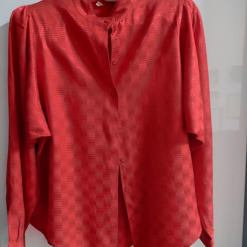Red satin shirt with checkered cube patterns, size M, used
