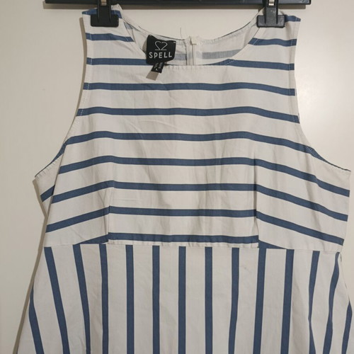 Sleeveless striped top, Access, size L, white and blue
