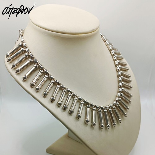Κολιέ Cleopatra ασημένιο 925 καινούργιο, επιπλατινωμένο Άπεφθον