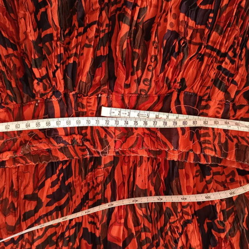 Vintage printed pleated boho accordion style skirt used, blue and brown