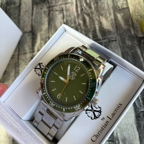Christian Lacroix men's watch new with green dial and silver bracelet