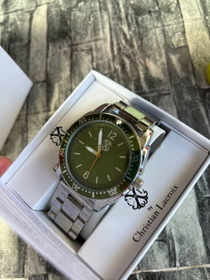 Christian Lacroix men's watch new with green dial and silver bracelet