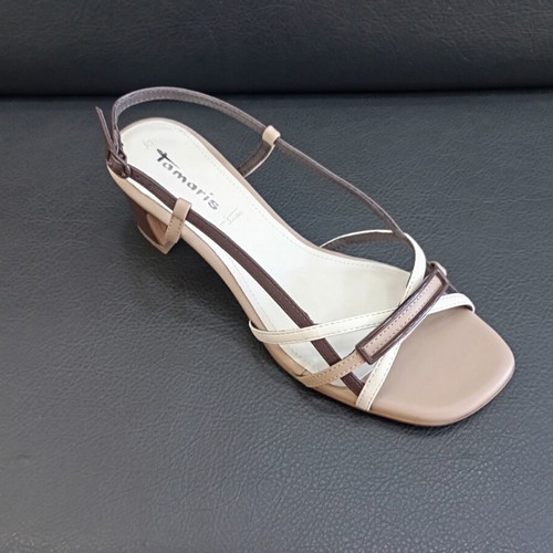 Tamaris sandals new, medium heel, beige brown tricolor