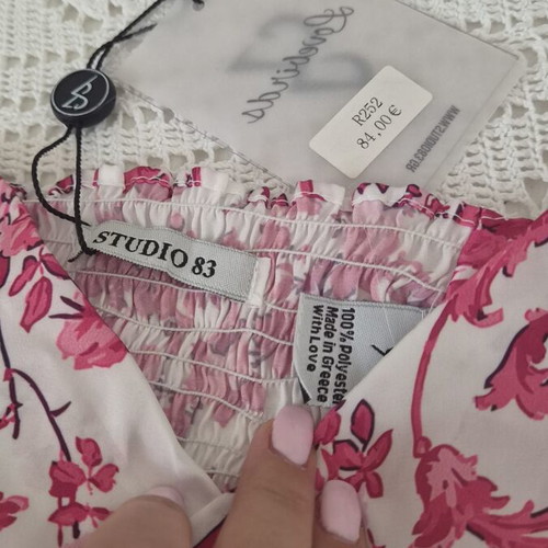 Studio83 crop top new with tags, white and pink, metal straps