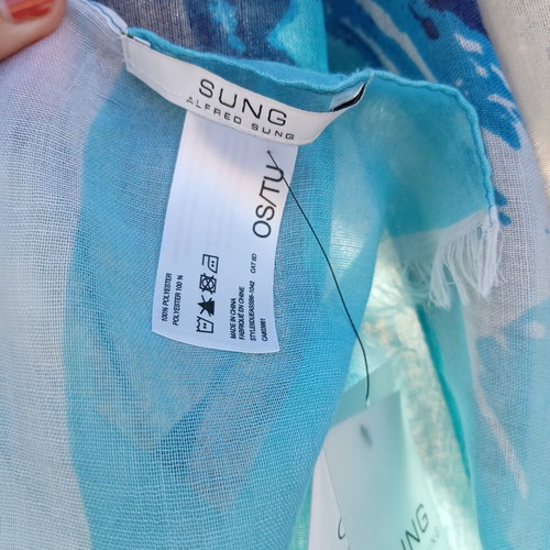 Alfred Sung large vibrant blue turquoise and white pareo
