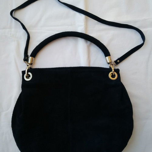 Leather women's suede shoulder bag used, blue