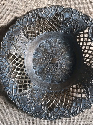 Vintage Italian Ornate Brass Bowl used, decorative centerpiece