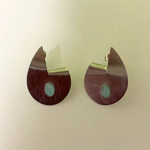Handmade statement earrings with turquoise stone, aluminum